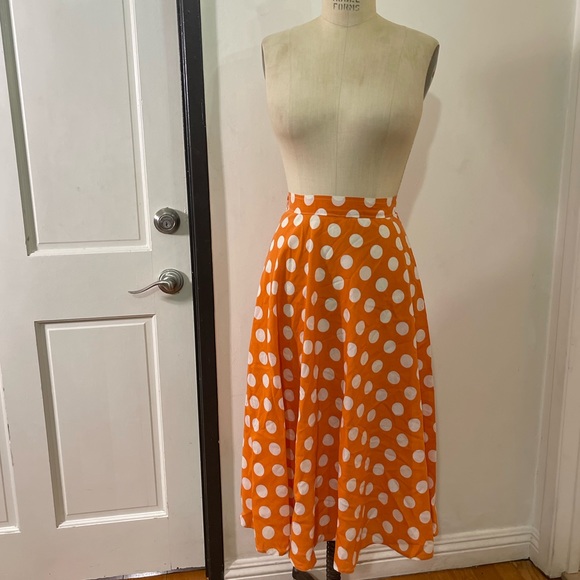 Vintage Polka Dots Orange and White Circle Skirt - Picture 3 of 11